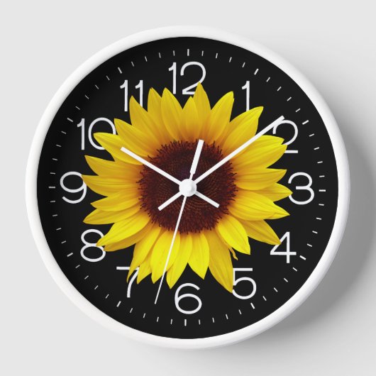 Gelbe Sonnenblume auf schwarz Uhr (Vorderseite)