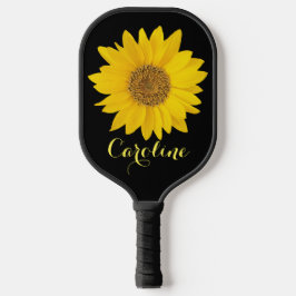 Gelbe Sonnenblume auf schwarzem Individuelle Name Pickleball Schläger