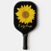 Gelbe Sonnenblume auf schwarzem Individuelle Name Pickleball Schläger (Rückseite)