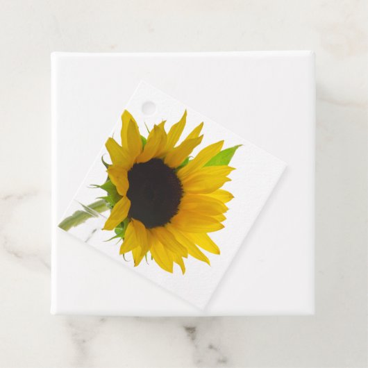 Gelbe Sonnenblume auf Weiß Geschenkanhänger (Beispiel)