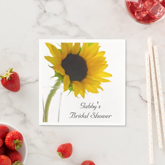Gelbe Sonnenblume auf weißem Brautparty Serviette (Beispiel)