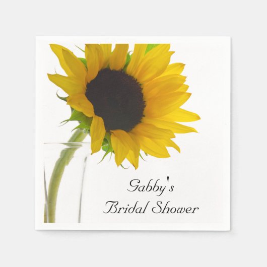 Gelbe Sonnenblume auf weißem Brautparty Serviette (Vorderseite)