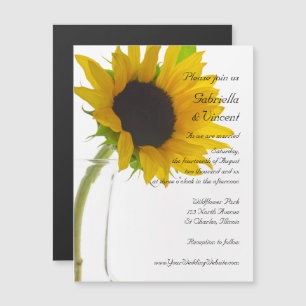 Gelbe Sonnenblume auf weißer Hochzeit Magneteinladung