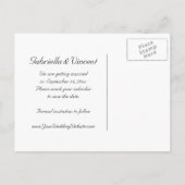 Gelbe Sonnenblume auf weißer Hochzeit Save the Dat Ankündigungspostkarte (Rückseite)