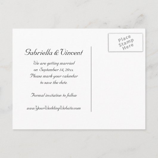 Gelbe Sonnenblume auf weißer Hochzeit Save the Dat Ankündigungspostkarte (Rückseite)