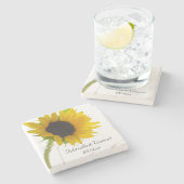 Gelbe Sonnenblume auf weißer Hochzeit Steinuntersetzer (Seitenansicht)