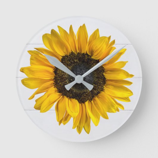 Gelbe Sonnenblume aus Holz Runde Wanduhr (Vorderseite)