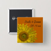 Gelbe Sonnenblume bei Orangefeierung Button (Vorne & Hinten)