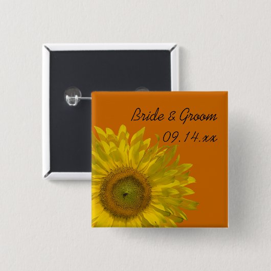 Gelbe Sonnenblume bei Orangefeierung Button (Vorne & Hinten)