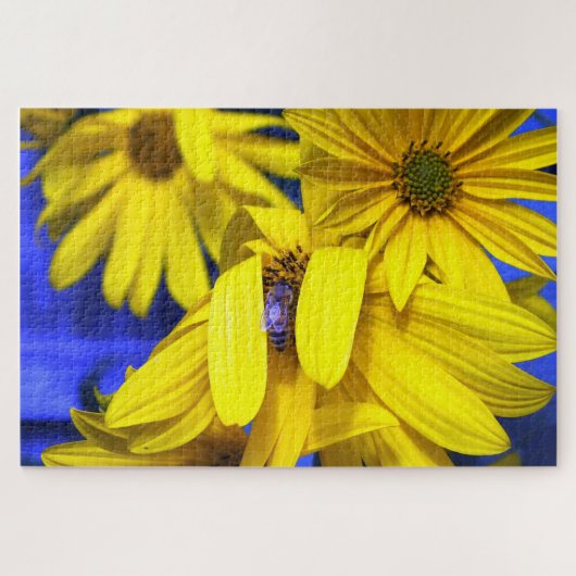 Gelbe Sonnenblume Blaue Biene Puzzle (Horizontal)