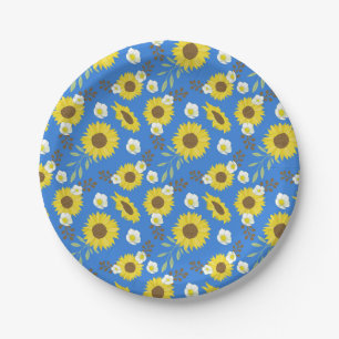 Gelbe Sonnenblume Blaue Hintergrund-Blume Floral Pappteller