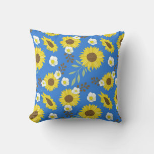Gelbe Sonnenblume Blaue Hintergrundblume Floral Kissen