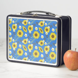 Gelbe Sonnenblume Blaue Hintergrundblume Floral Metall Brotdose