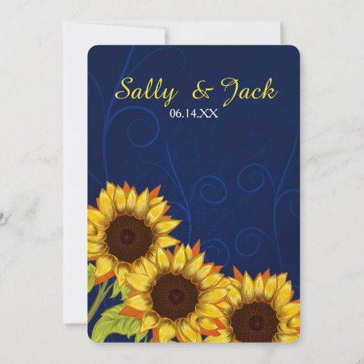 Gelbe Sonnenblume/blaue Hintergrundhochzeit Einladung (Rückseite)