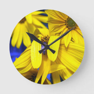 Gelbe Sonnenblume, blaue Wanduhr