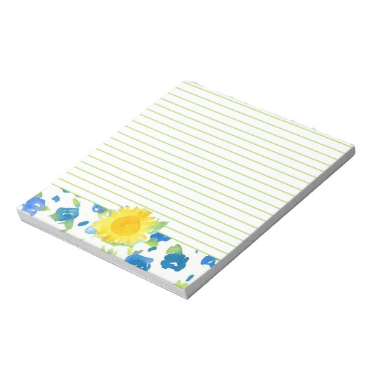 Gelbe Sonnenblume Blaue Wildblumen Aquarell Notizblock (Rotiert)