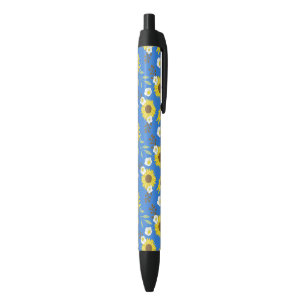 Gelbe Sonnenblume Blauer Hintergrund Blume Blauer Kugelschreiber