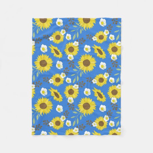 Gelbe Sonnenblume Blauer Hintergrund Blume Fleecedecke (Vorderseite)