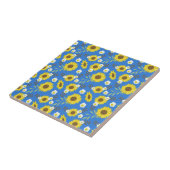 Gelbe Sonnenblume Blauer Hintergrund Blume Fliese (Seite)