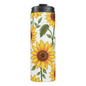 Gelbe Sonnenblume blüht in Richtung Sonne Thermosbecher (Vorderseite)