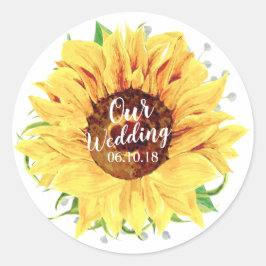 Gelbe Sonnenblume Blume Blumenblume Hochzeit Wasse Runder Aufkleber