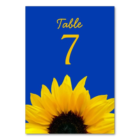 Gelbe Sonnenblume Blume Cobalt Blue Wedding Tischnummer (Vorderseite)