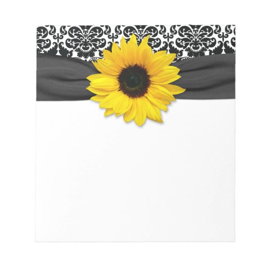 Gelbe Sonnenblume Blume Schwarz-weiß Damask Blumen Notizblock (Vorderseite)