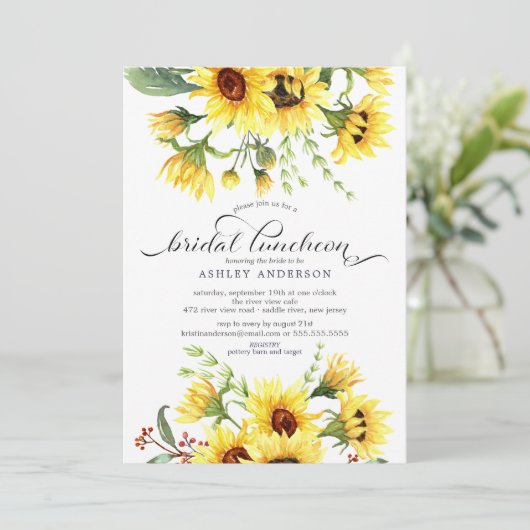 Gelbe Sonnenblume Bridal Luncheon Einladung (Stehend Vorderseite)