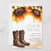 Gelbe Sonnenblume Cowboy Boots Einladung Hochzeit (Vorderseite)