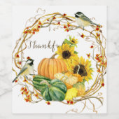 Gelbe Sonnenblume Dank Pumpkin Fall Event Weinetikett (Einzelnes Label)