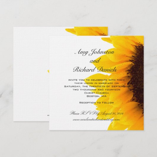 Gelbe Sonnenblume Einladung (Vorne/Hinten)