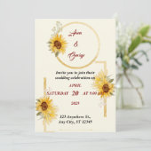 Gelbe Sonnenblume Elegante Hochzeit Einladung (Stehend Vorderseite)