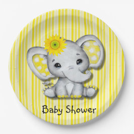 Gelbe Sonnenblume Elephant Babydusche Pappteller
