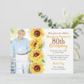 Gelbe Sonnenblume Foto 80. Geburtstag Einladung (Stehend Vorderseite)