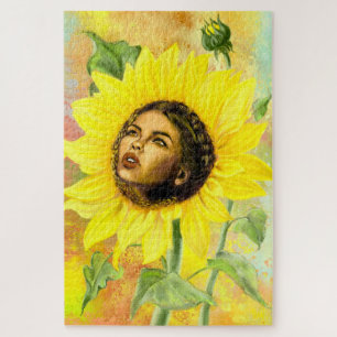 Gelbe Sonnenblume Frau Jigsaw Puzzle