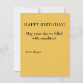 Gelbe Sonnenblume Geburtstagskarte (Rückseite)