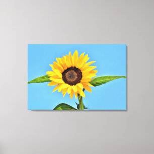 Gelbe Sonnenblume gegen Sonne an blauem Himmel - S Leinwanddruck