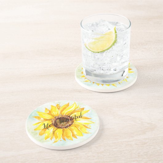 Gelbe Sonnenblume Getränkeuntersetzer (Seite)