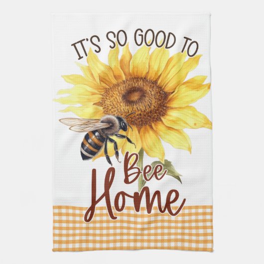 Gelbe Sonnenblume Gingham Bee Happy Sunshine Geschirrtuch (Vertikal)