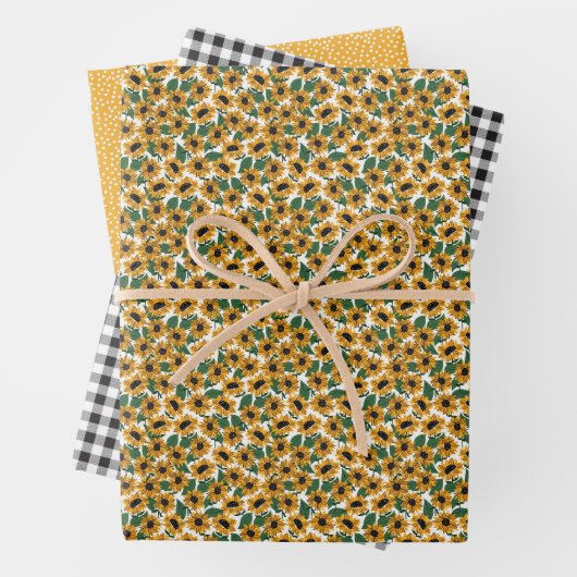 Gelbe Sonnenblume Gingham Wrapping Paper Set Geschenkpapier Set (Beispiel)