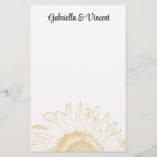 Gelbe Sonnenblume Grafische Hochzeit Briefpapier (Vorderseite)