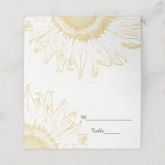 Gelbe Sonnenblume Grafische Hochzeit Platzkarte (Außenseite Aufgefaltet)
