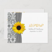 Gelbe Sonnenblume Grau Damask Hochzeitskarte UAWG Einladungspostkarte (Vorne/Hinten)