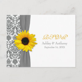 Gelbe Sonnenblume Grau Damask Hochzeitskarte UAWG Einladungspostkarte