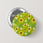 Gelbe Sonnenblume Grüne Hintergrund Blume Button (Vorne & Hinten)