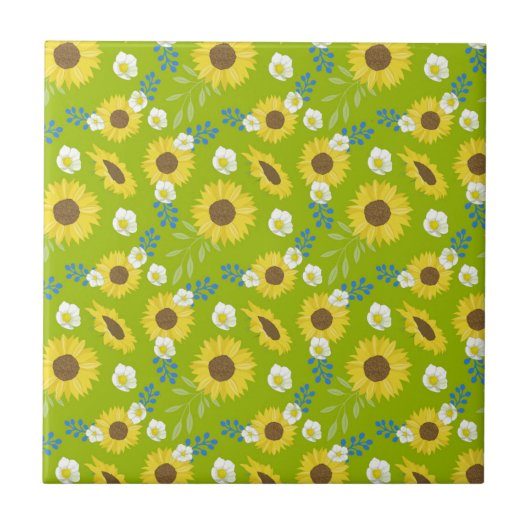 Gelbe Sonnenblume Grüne Hintergrund Blume Fliese (Vorderseite)