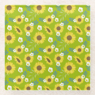 Gelbe Sonnenblume Grüner Hintergrund Blume Floral Glasuntersetzer