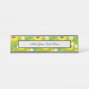Gelbe Sonnenblume Grüner Hintergrund Blume Floral Schreibtischnamensplakette