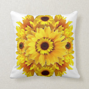 GELBE SONNENBLUME-GRUPPEN-WEISSE GARTEN-KUNST KISSEN