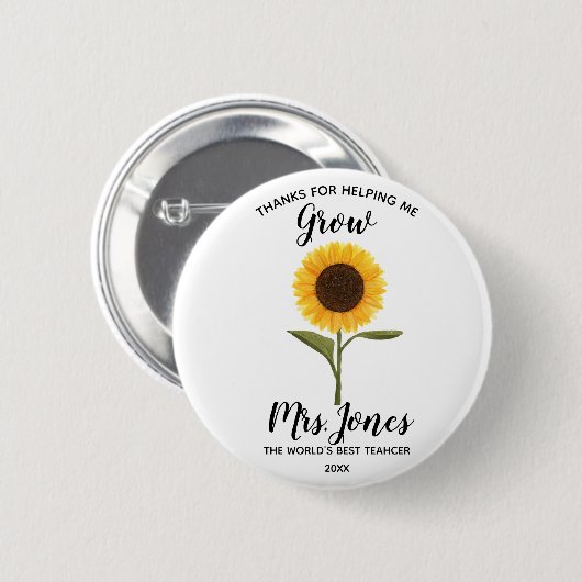 Gelbe Sonnenblume hilft mir zu wachsen Button (Vorne & Hinten)